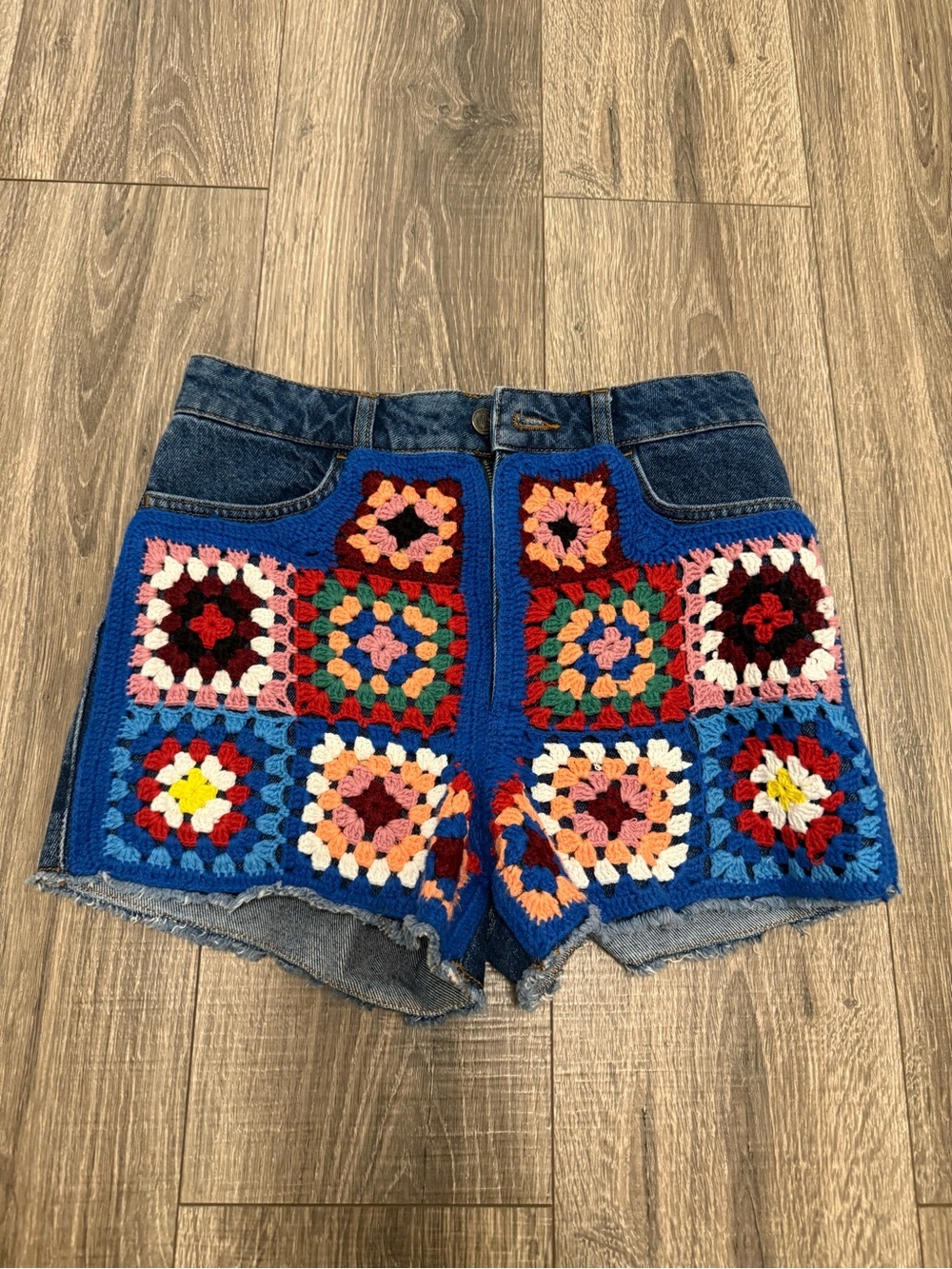 Anthropologie  Farm Rio Ultra High-Rise Crochet Denim Shorts size 27